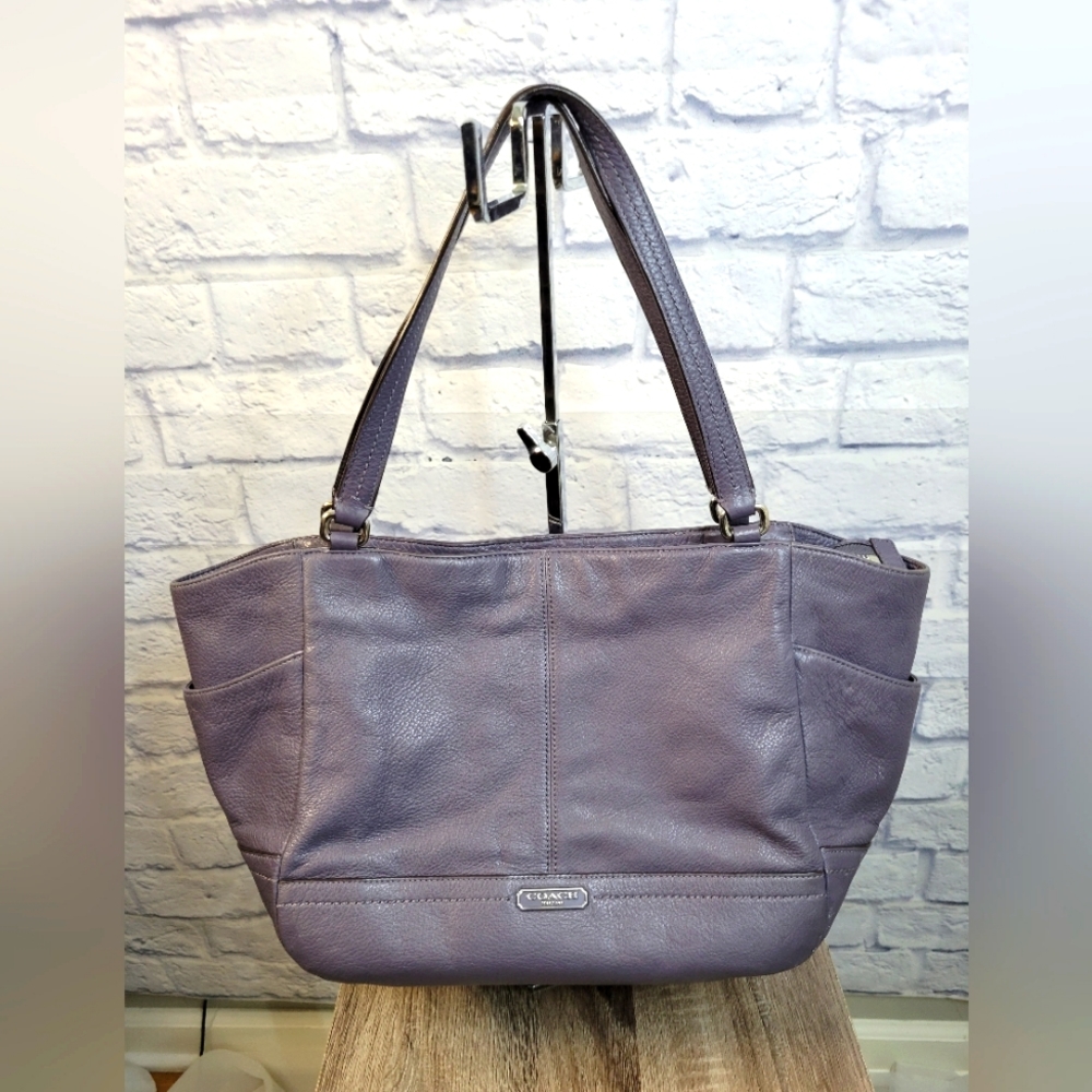 Coach F23284 Carrie Purple Grey Pebble Leather Park Tote w/COA